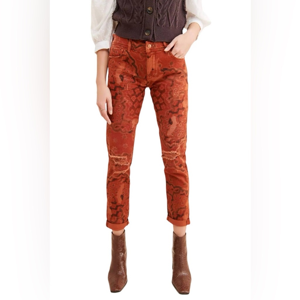 Anthropologie Pilcro Women Orange All Over Print Abstract Cheetah Jeans Size 26